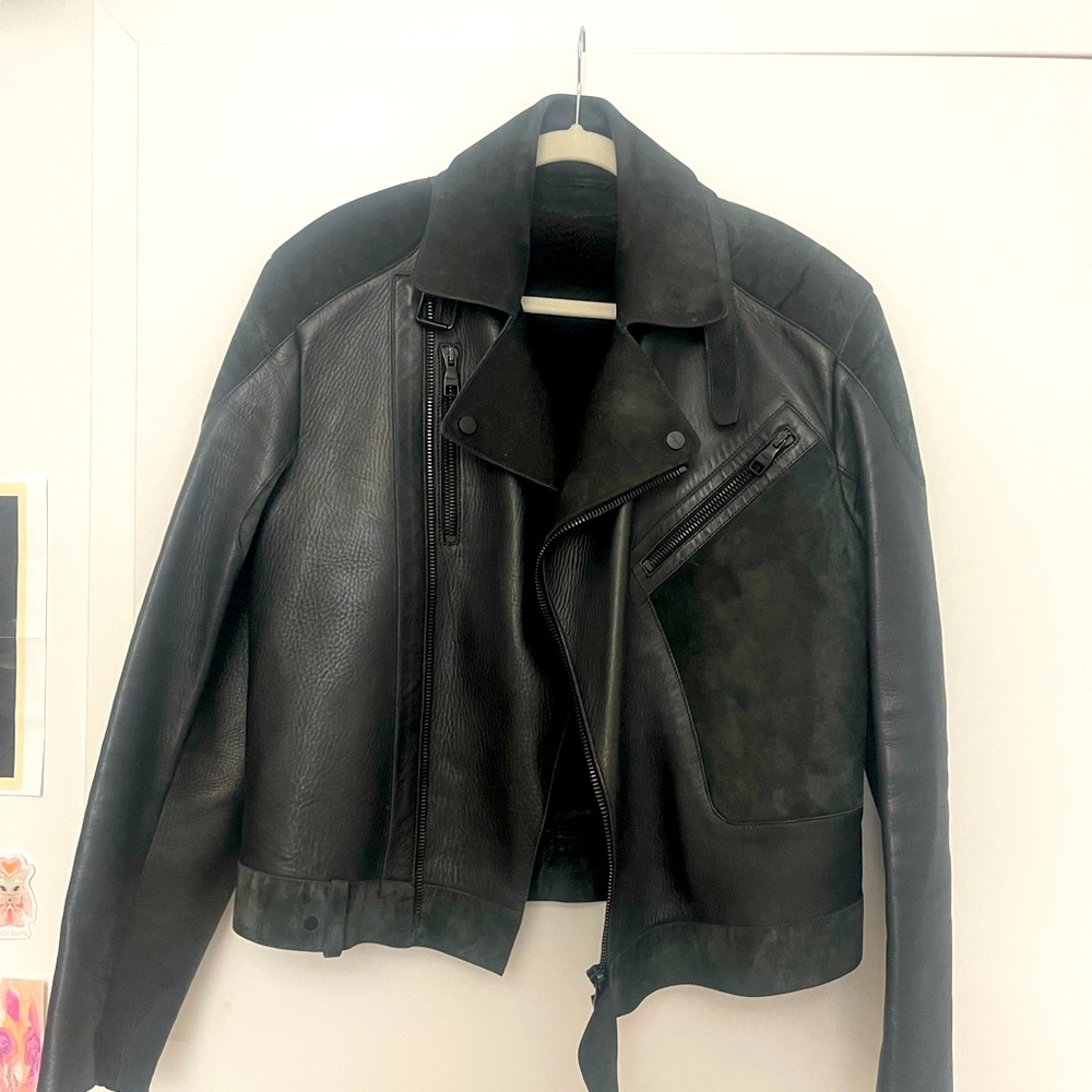 Ferragamo Lamb skin moto jacket with lambs wool shearling lining. Very rare.